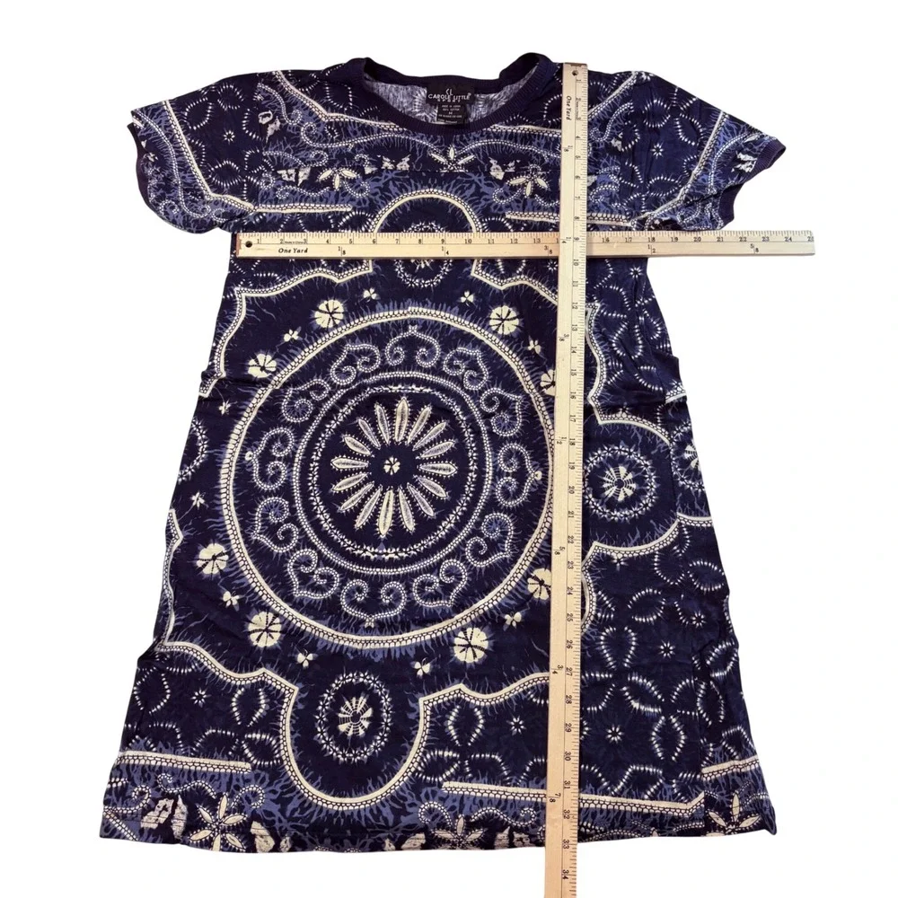 Vintage Carole Little Sport Navy Blue Cotton‎ Mandala Print T-Shirt Dress Medium
